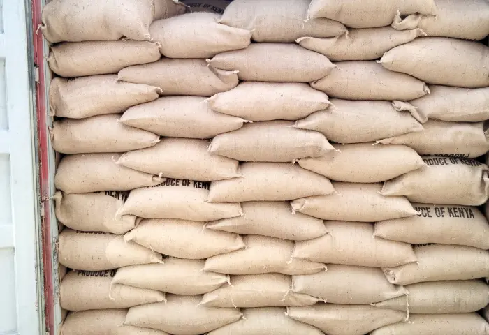 Stacked coffee sacks