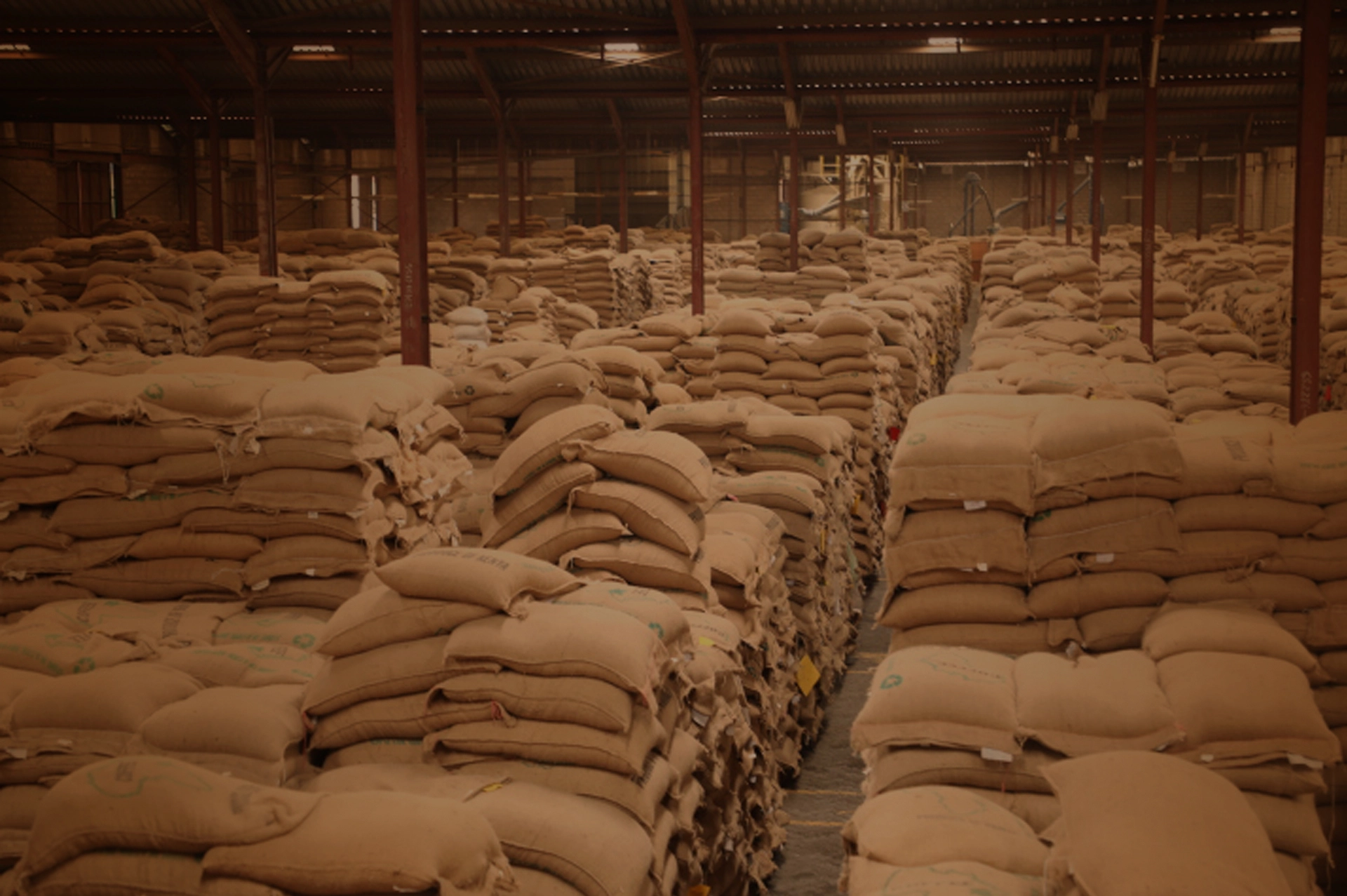 Coffee bags stacked for export